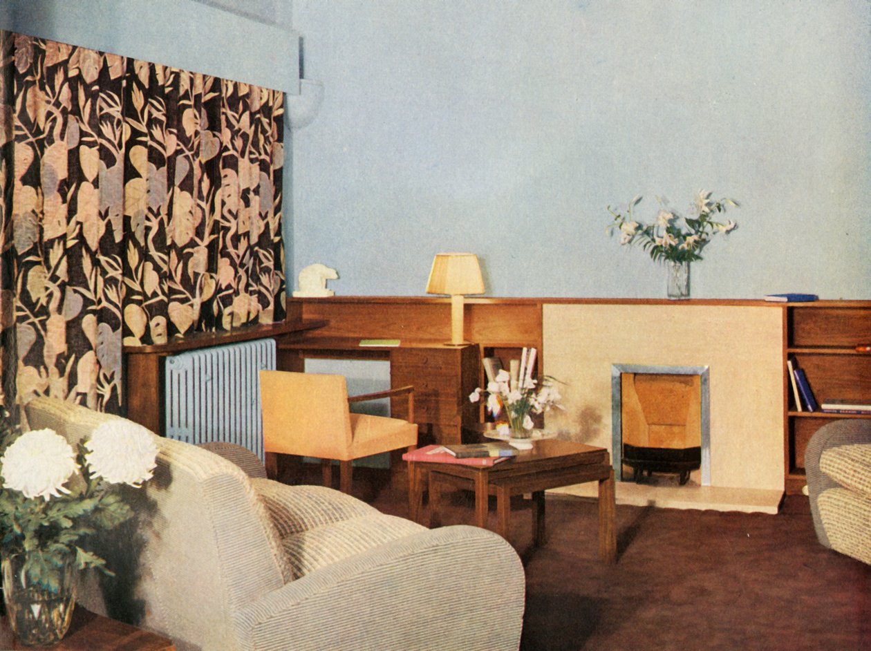 Stue i Miss Dinshaws lejlighed, Stockleigh Hall, Regents Park, Gordon Russell Ltd., 1937 af Unbekannt
