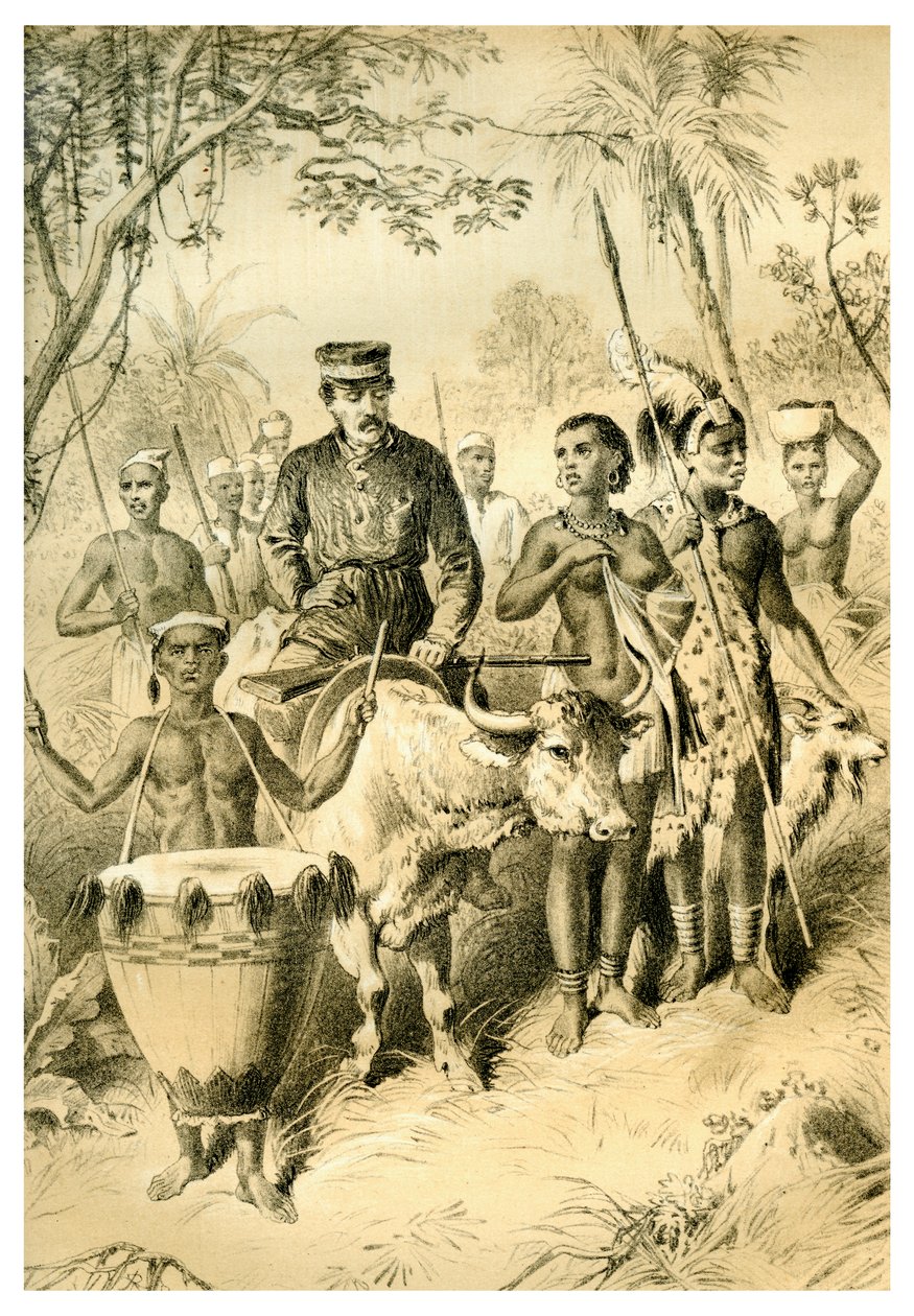 Livingstone svag fra feber eskorteret til Shintes Town, c1854 1883 af Unbekannt