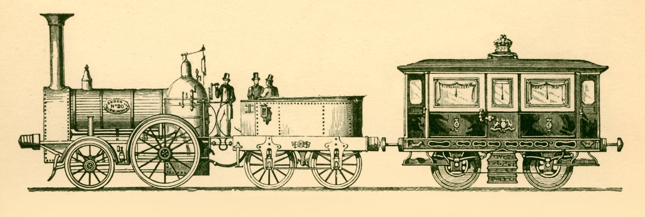 Lokomotiv og Royal Saloon, London og Birmingham Railway, 1843, 1930. af Unbekannt
