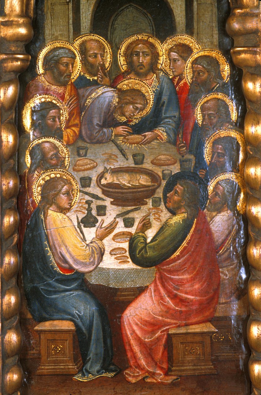 Loire Atlantic N* 089 - Nantes/Museum of Fine Arts - "The Dinner"" af Mariotto di Nardo (død 1424) - Primitiv italiensk fra det 14. århundrede af Unbekannt