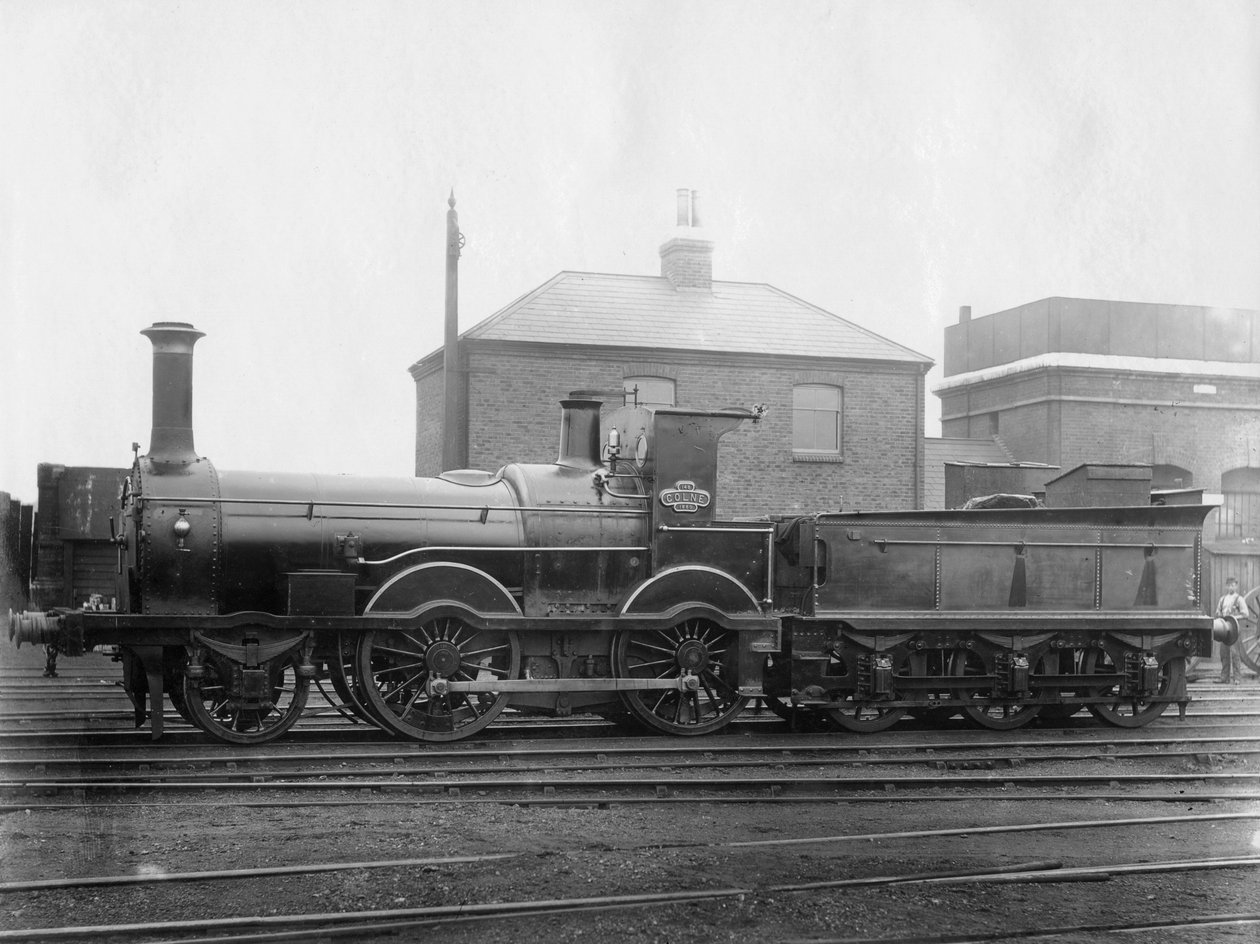 London & South Western Railway LSWR lokomotiv nr. 148, Colne med sit bud, c1880 af Unbekannt