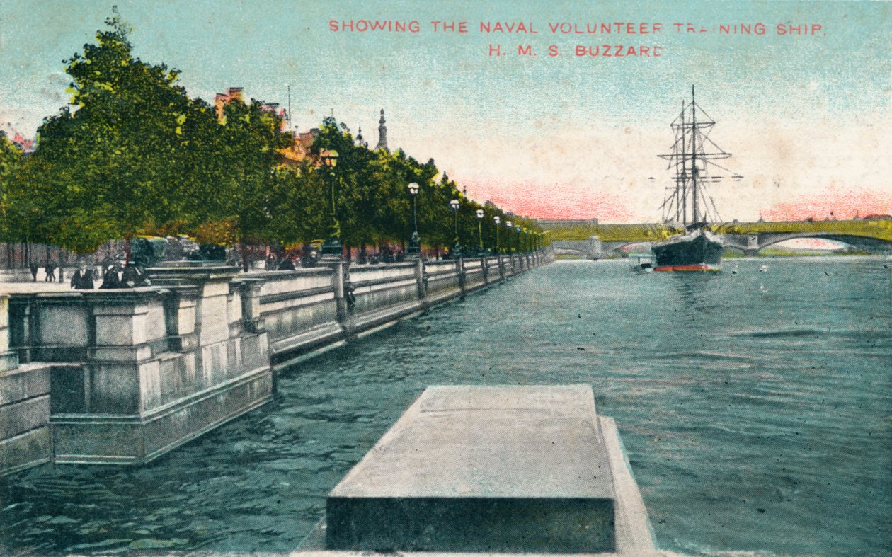 London, Thames Embankment - Viser Naval Volunteer Training Ship, H.M.S. Buzzard, 1907 af Unbekannt