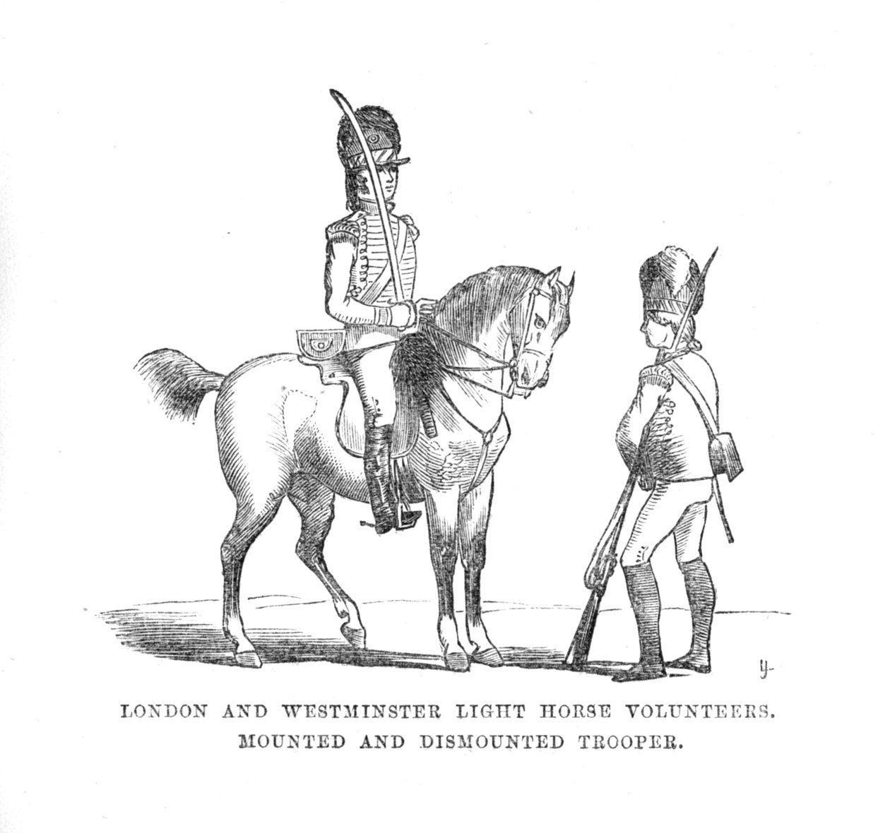 London og Westminster Light Horse frivillige. Monteret og afmonteret Trooper, c1870 af Unbekannt
