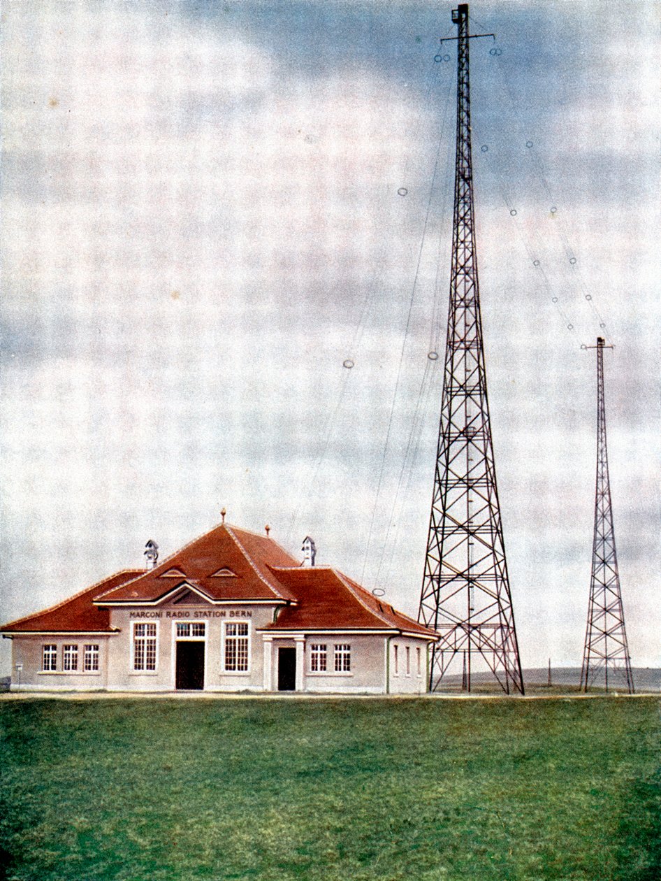 Langbølgesendermaster ved en Marconi-radiostation i Bern, Schweiz, c1925 af Unbekannt