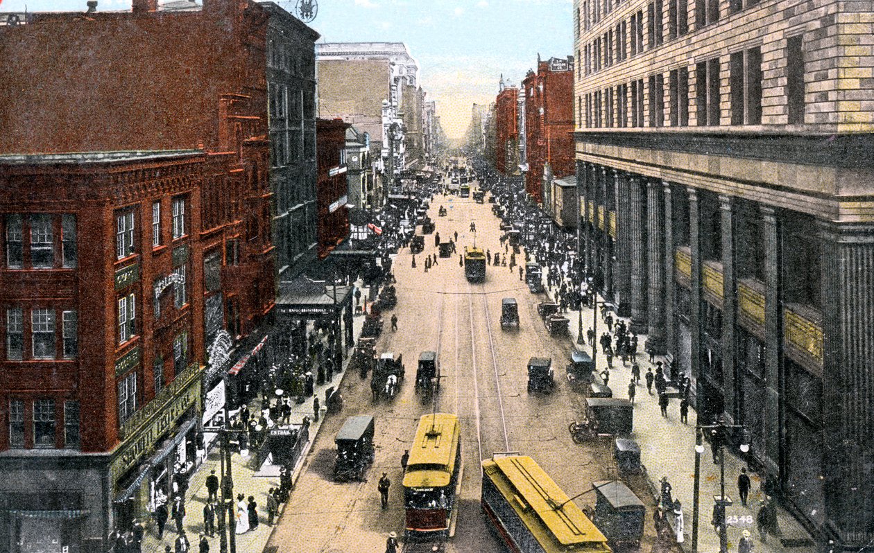 Kigger mod øst ad Market Street fra Rådhuset, Philadelphia, Pennsylvania, USA, omkring 1900-tallet af Unbekannt