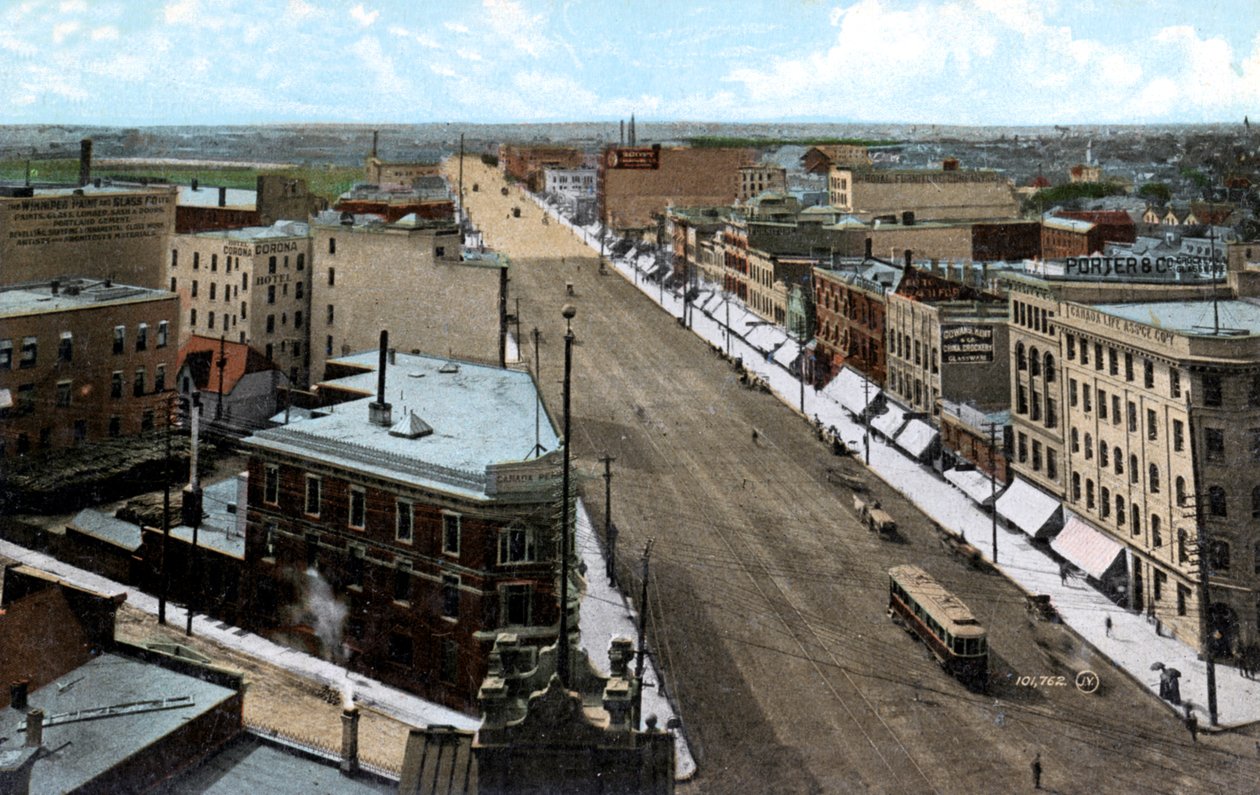 Ser nordpå langs Main Street, Winnipeg. Manitoba, Canada, omkring 1900-tallet af Unbekannt