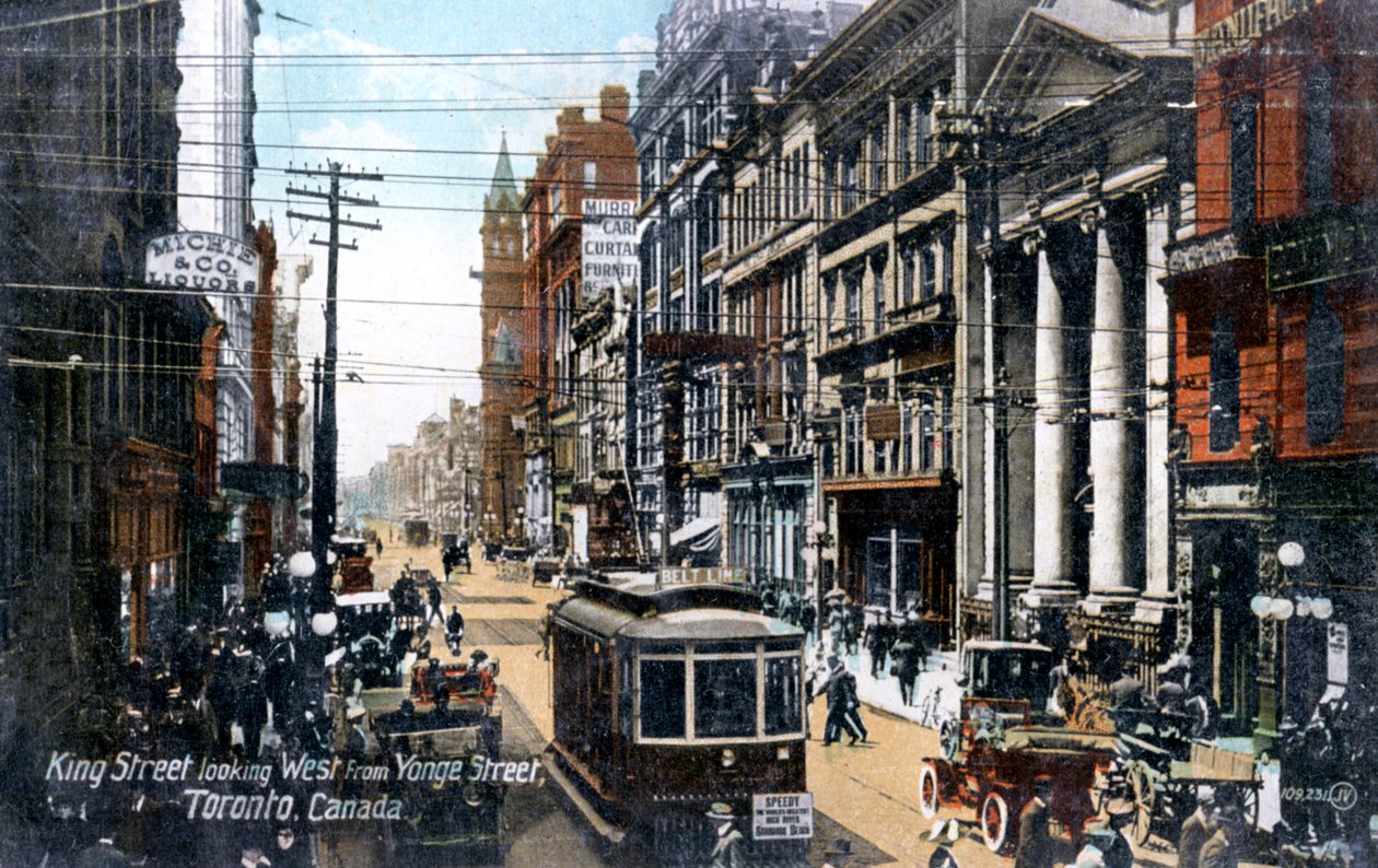 Kigger mod vest langs King Street, Toronto, Canada, omkring 1900-tallet af Unbekannt