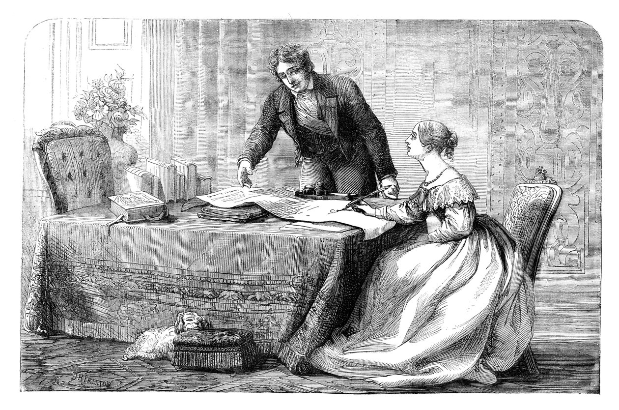Lord Melbourne 1779-1848 instruerer en ung dronning Victoria 1819-1901, 1837 c1895 af Unbekannt