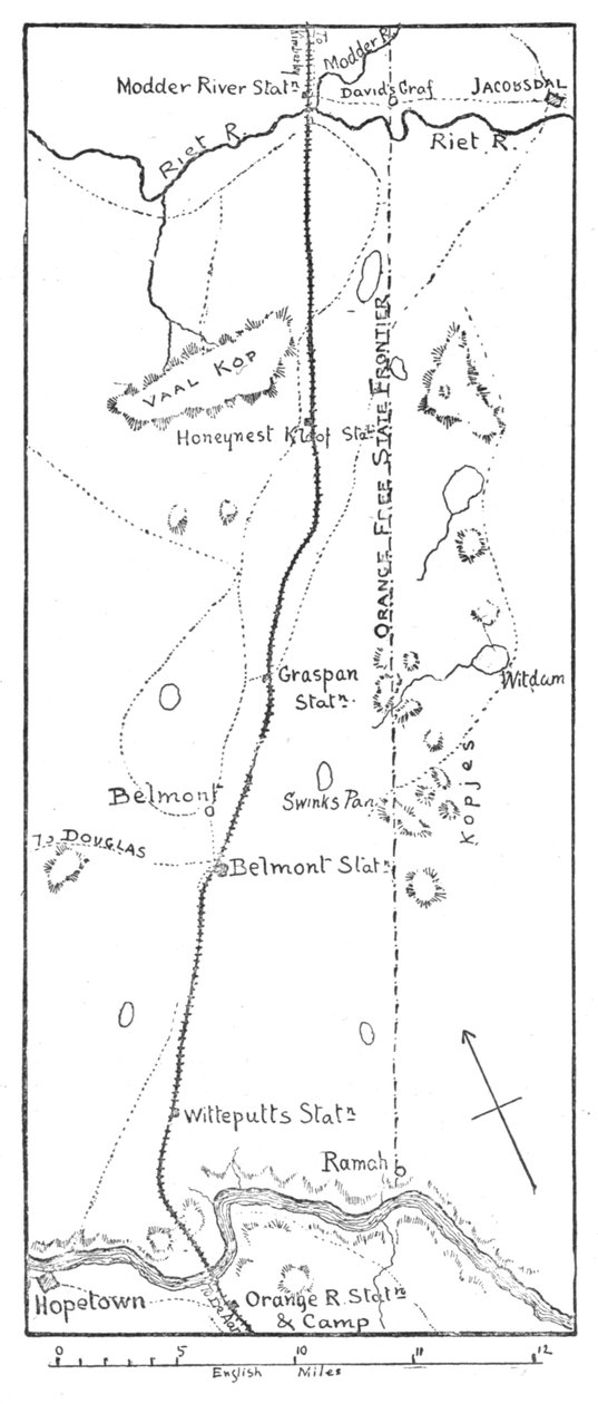 Lord Methuens fremrykningslinje til Modderfloden, 1902 af Unbekannt