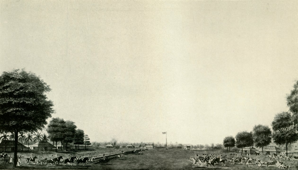 Lord Wellesley gennemgår livvagten ved Ballygunge, c1770, c19250. af Unbekannt