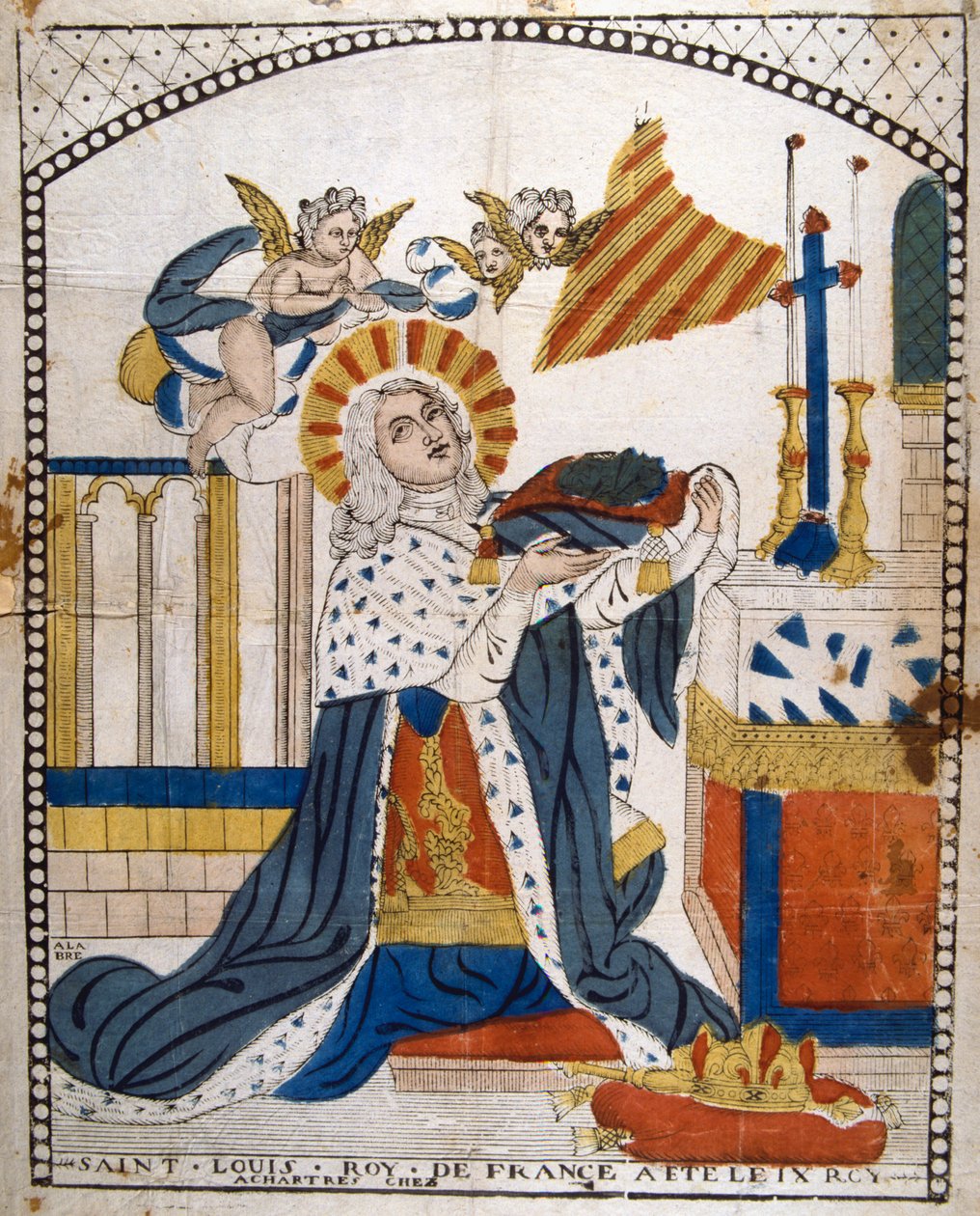 Ludvig IX, konge af Frankrig, i Chartres-katedralen i sine kroningsdragter, 1226 1800-tallet af Unbekannt