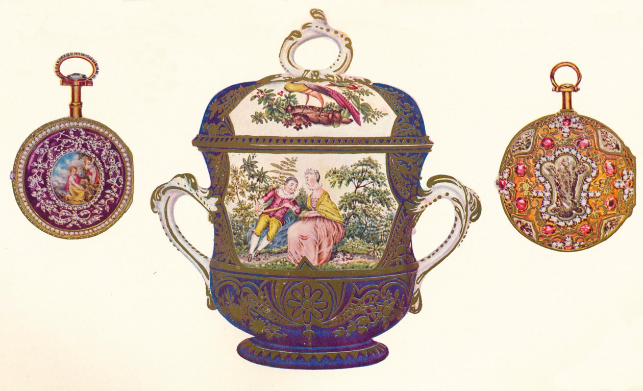 Ludvig XVI. Guldrepeater, ca. 1770, Old Chelsea Porcelæns-porringer og omslag, ca. 1710, 1903 af Unbekannt