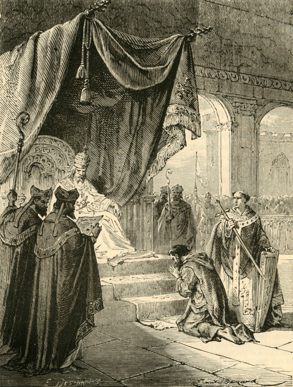 Ludvig den fromme gør bod for behandling af sin nevø, Bernard, c818, 1890. af Unbekannt