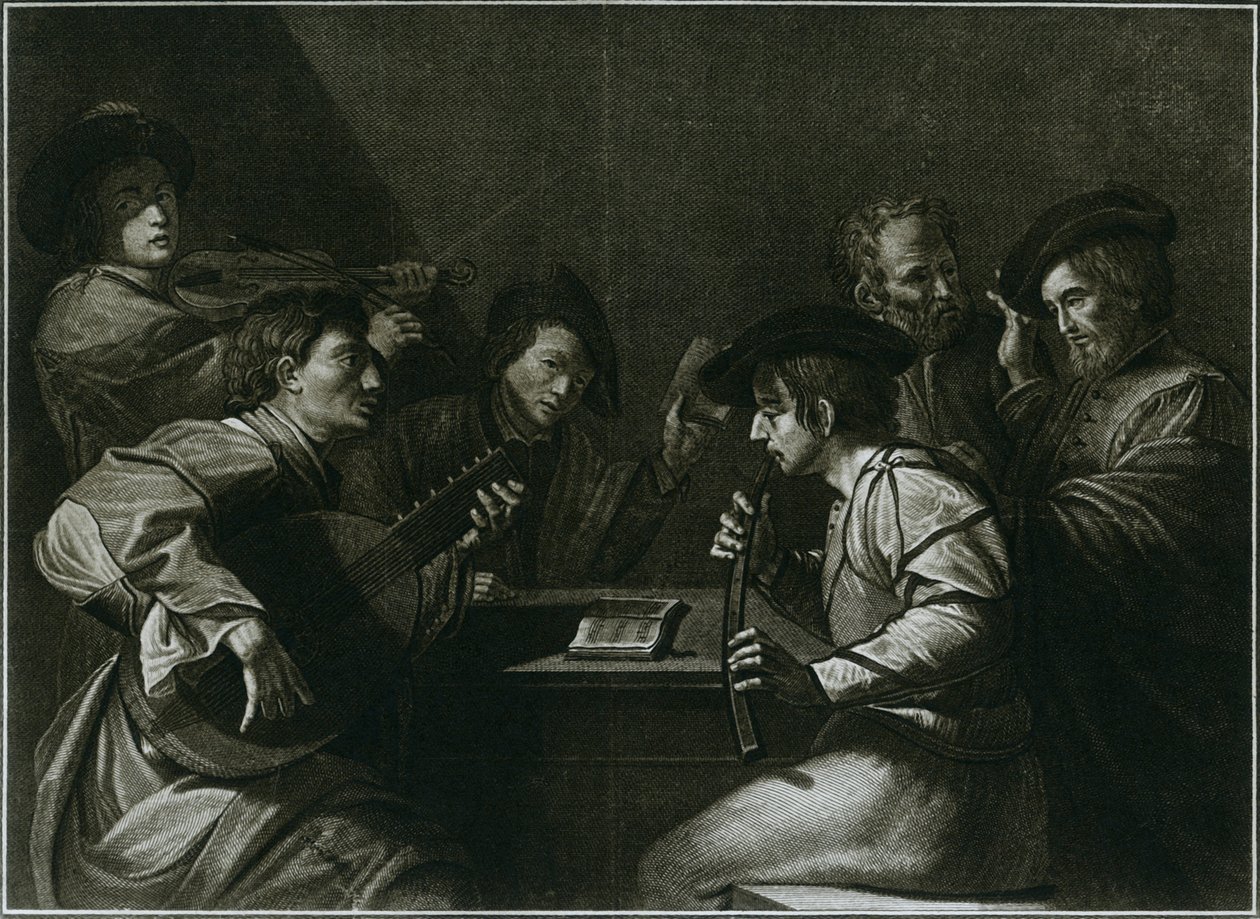 Lut, violin og sort buet zink, italiensk gravering af året 1784, 1948 af Unbekannt
