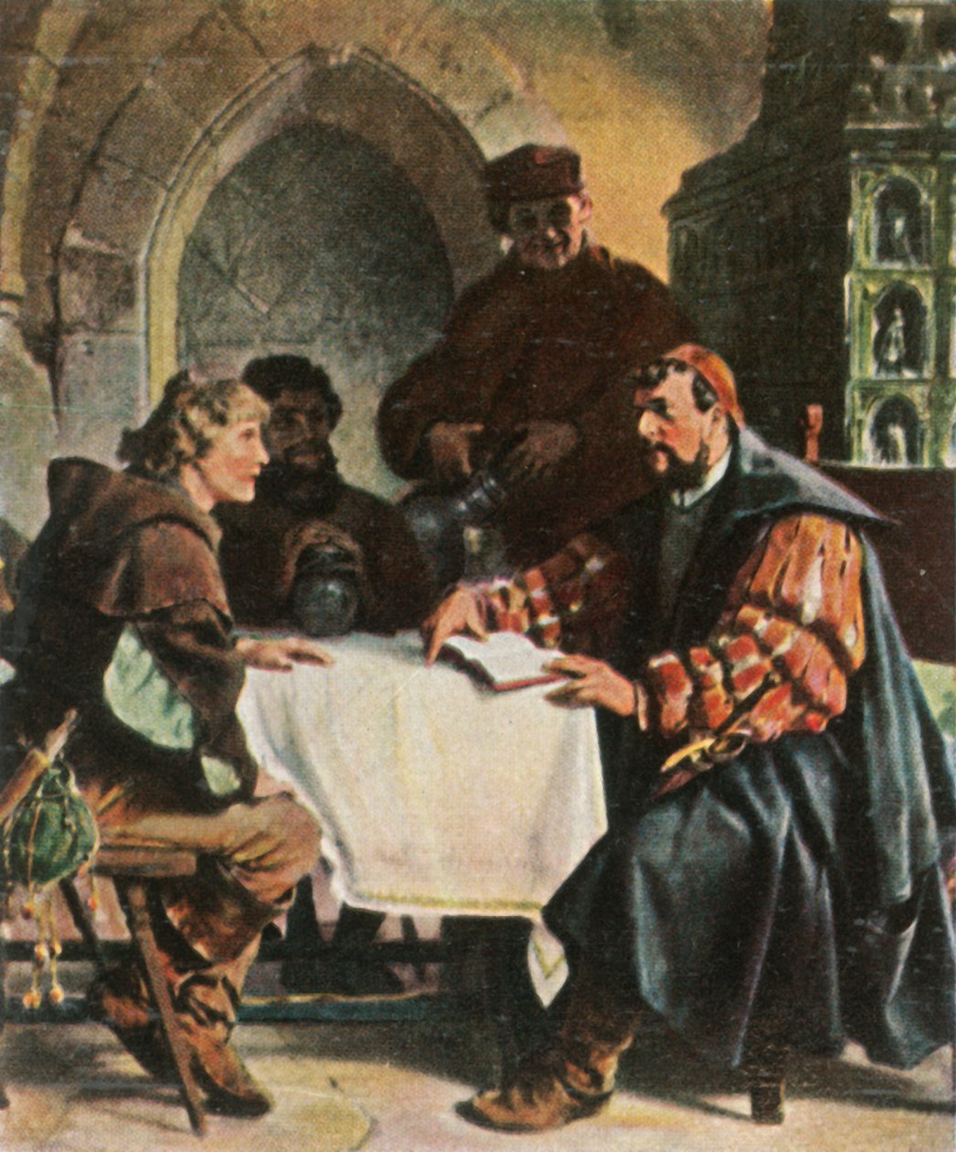 Luther som Junker Jörg i Jena Kro med schweiziske studerende, 1522, 1936. af Unbekannt