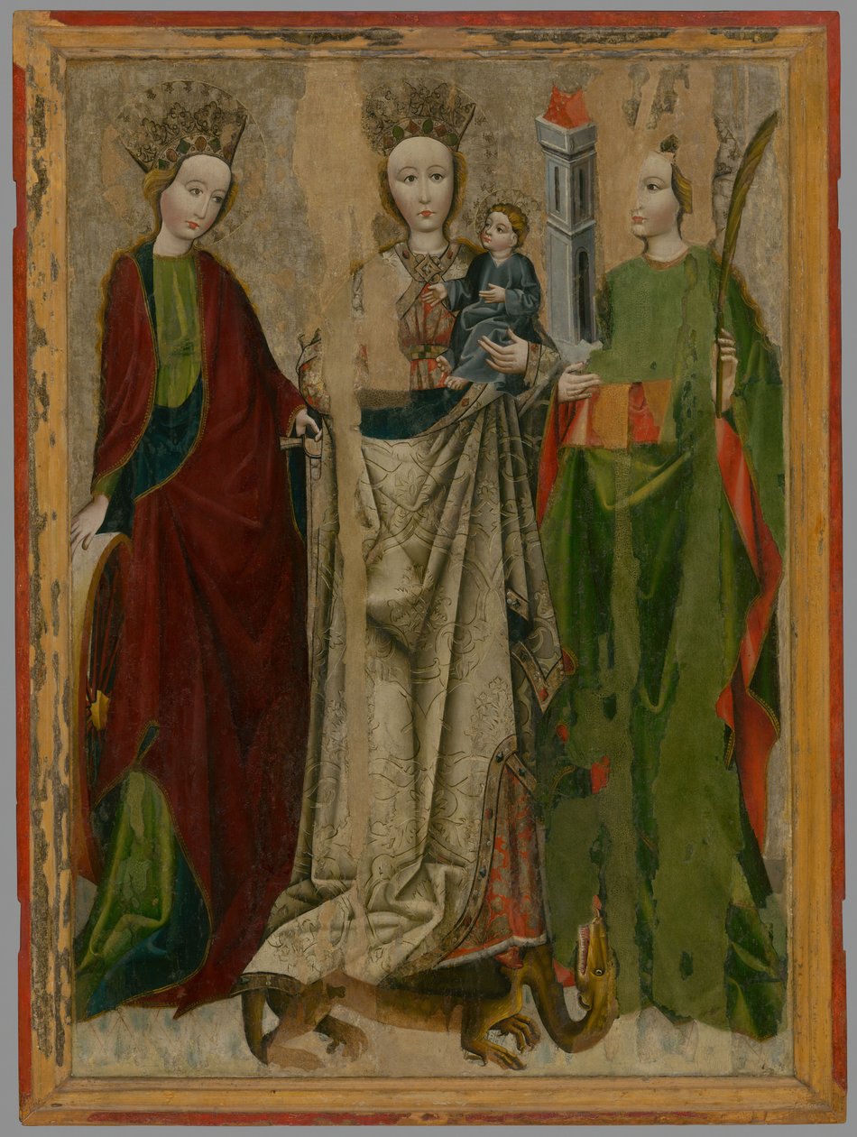 Madonna på en drage mellem St. Catherine og Barbara af Unbekannt