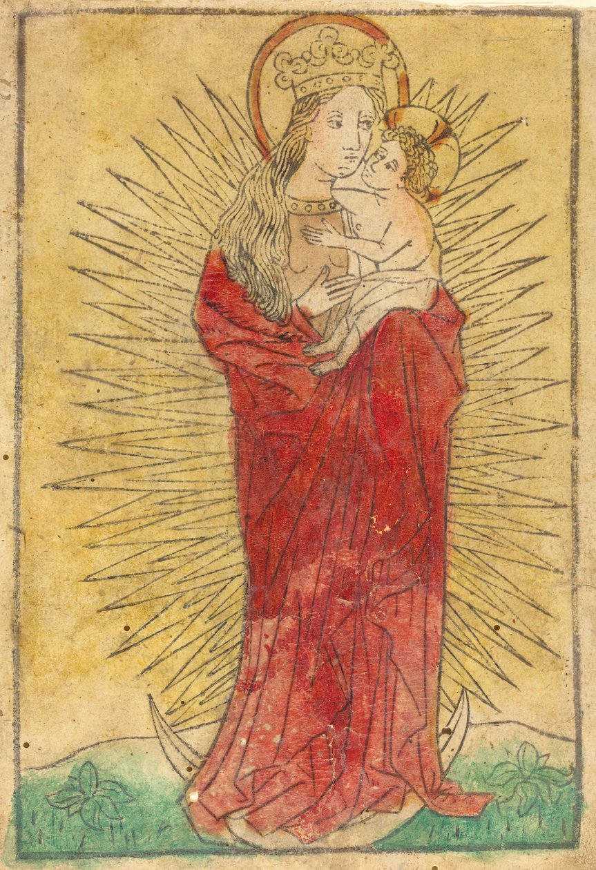 Madonna og barn i en herlighed stående på en halvmåne, 14501460. af Unbekannt