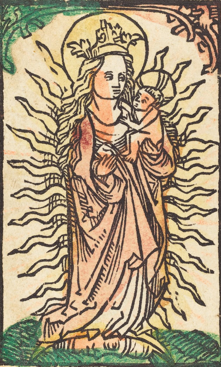 Madonna og barn i en herlighed stående på en halvmåne, 14701480. af Unbekannt