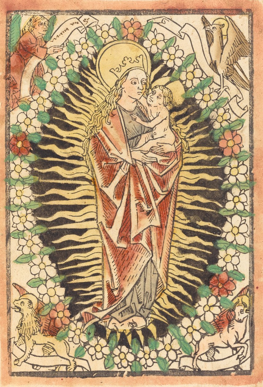 Madonna og barn i en rosenkrans, ca. 1480. af Unbekannt