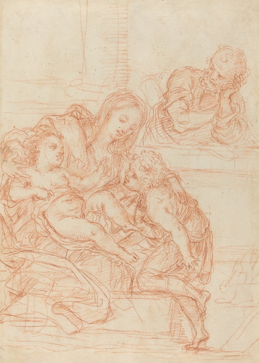 Madonna og barn med de hellige Johannes og Joseph [recto], 1600-tallet. af Unbekannt