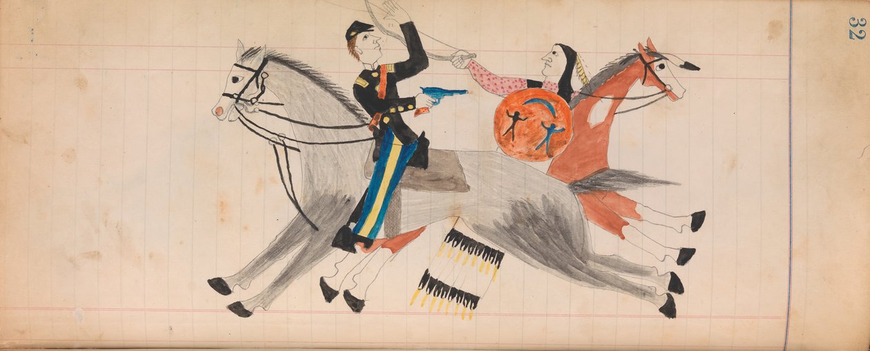 Maffet Ledger: Indianer og soldat til hest, ca. 1874-81. af Unbekannt