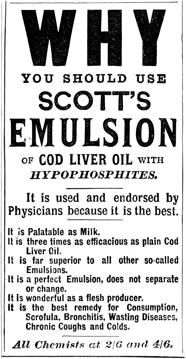 Magasinannonce for Scotts Emulsion of Cod Liver Oil, 1890 af Unbekannt
