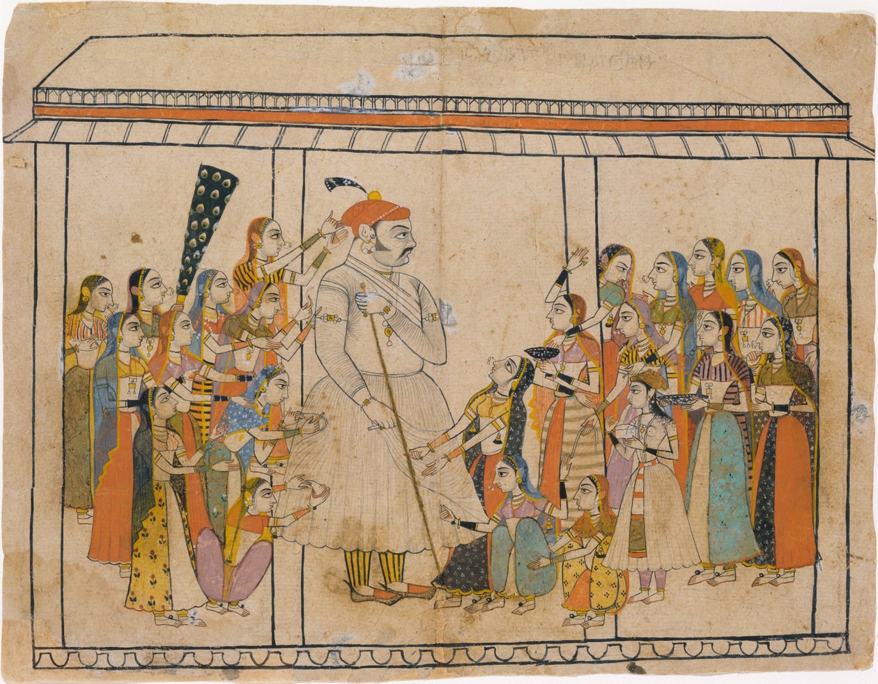 Maharaja Raj Singh tilbedt af hans damer, ca. 1710-20. af Unbekannt