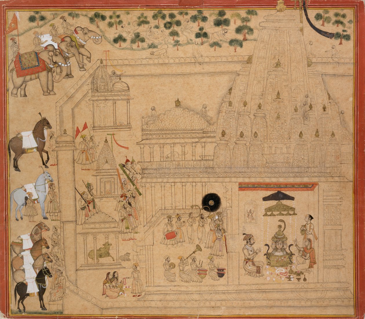 Maharana Amar Singh af Mewar ved Eklingji-templet, c1705 af Unbekannt