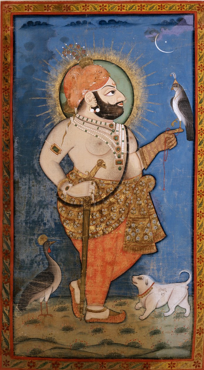 Maharana Bhim Singh med en høg, 1805-1810 af Unbekannt