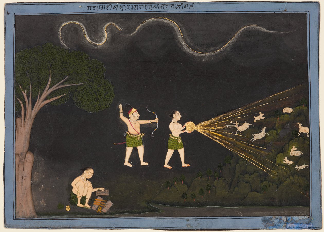 Maharana Jagat Singh klædt ud som en Bhil, jager hjorte om natten, ca. 1735-40. af Unbekannt