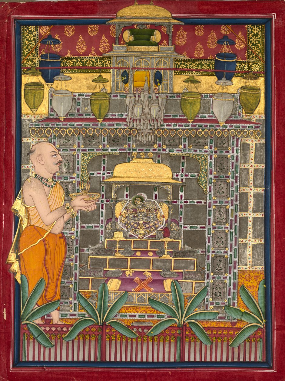 Maharao Kishor Singh klædt ud som en Vallabha-præst, der tilbad Krishna som Brijrajji, midten af 1800-tallet. af Unbekannt