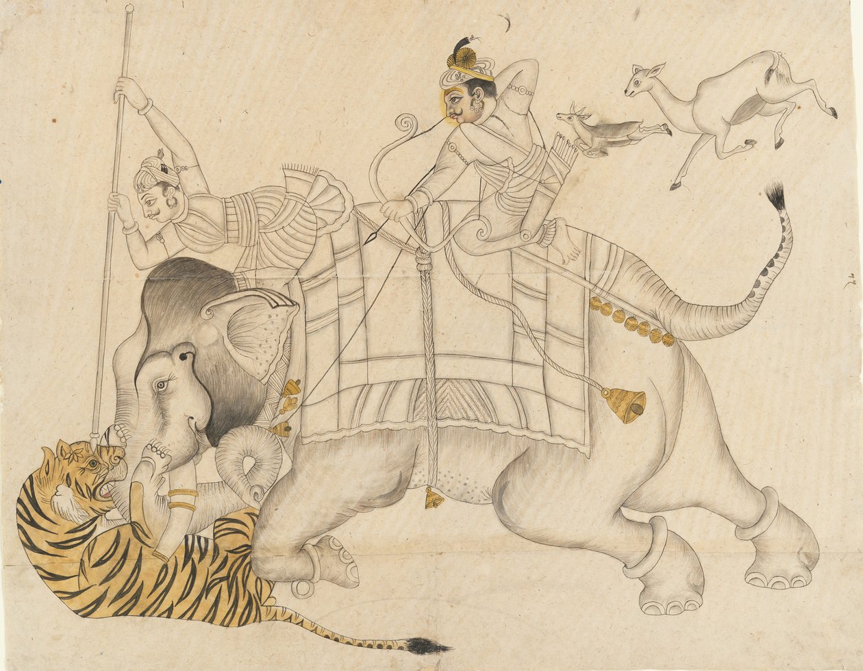 Mahrao Shatru Salli 1866-89 Jagt på en tiger, ca. 1866-89. af Unbekannt