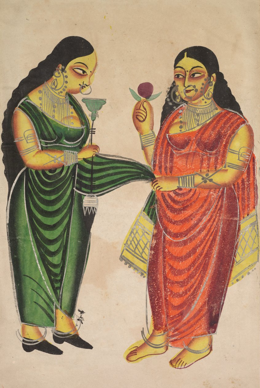Maid Bringing a Hookah to a Lady recto, Krishna vægtet mod dyrebare genstande verso, 180 af Unbekannt