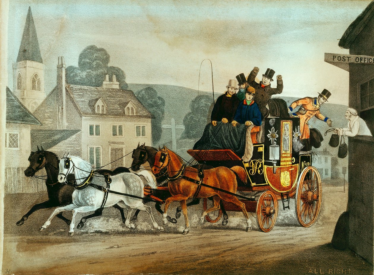 Postvogn på Bath to London-kørslen, c1840 af Unbekannt