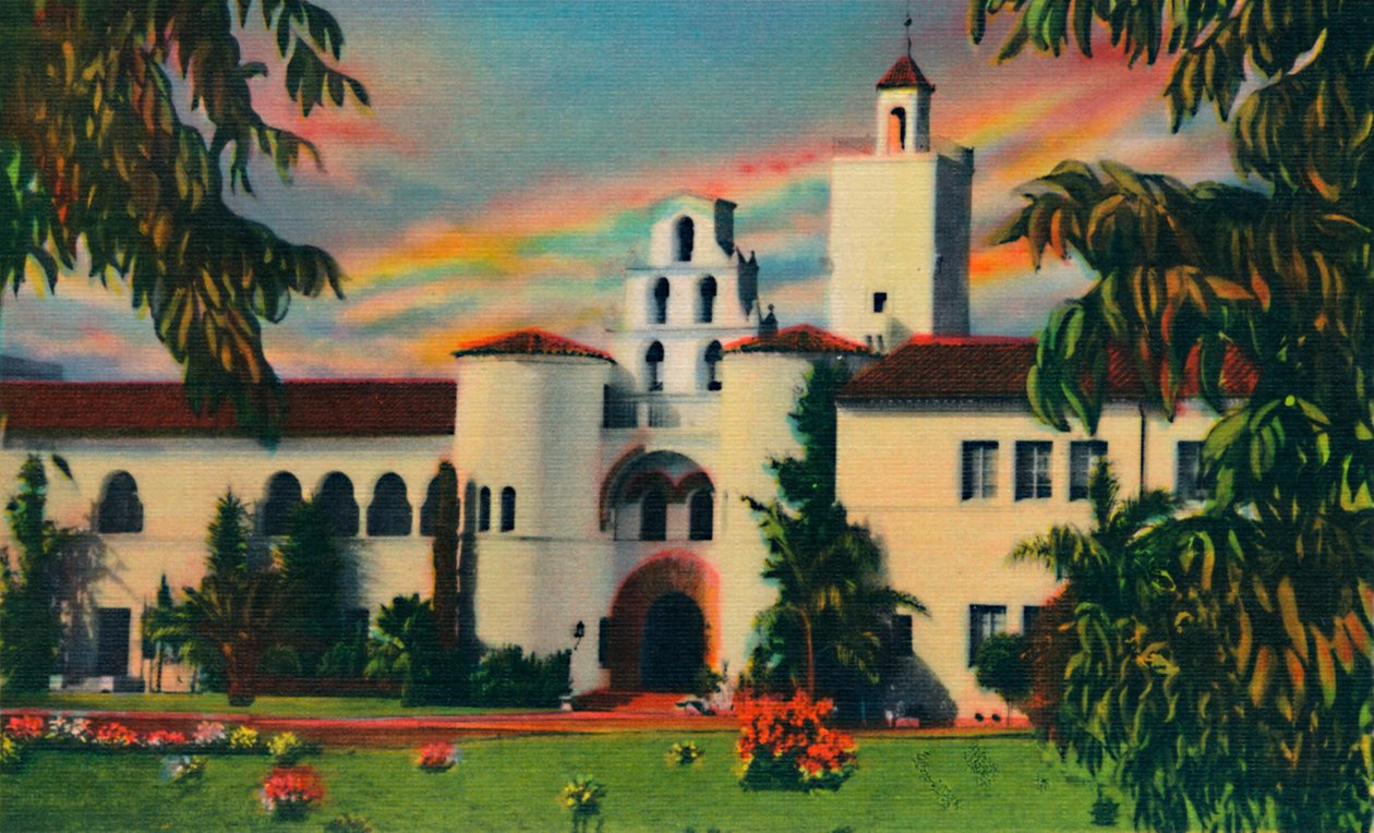 Hovedindgang. Administrationsbygning, State College. San Diego, Californien, c1941 af Unbekannt