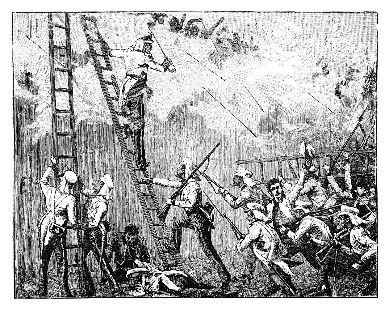 Major Frasers stormende parti, der bærer magasinet foran Rangoon, 1800-tallet af Unbekannt