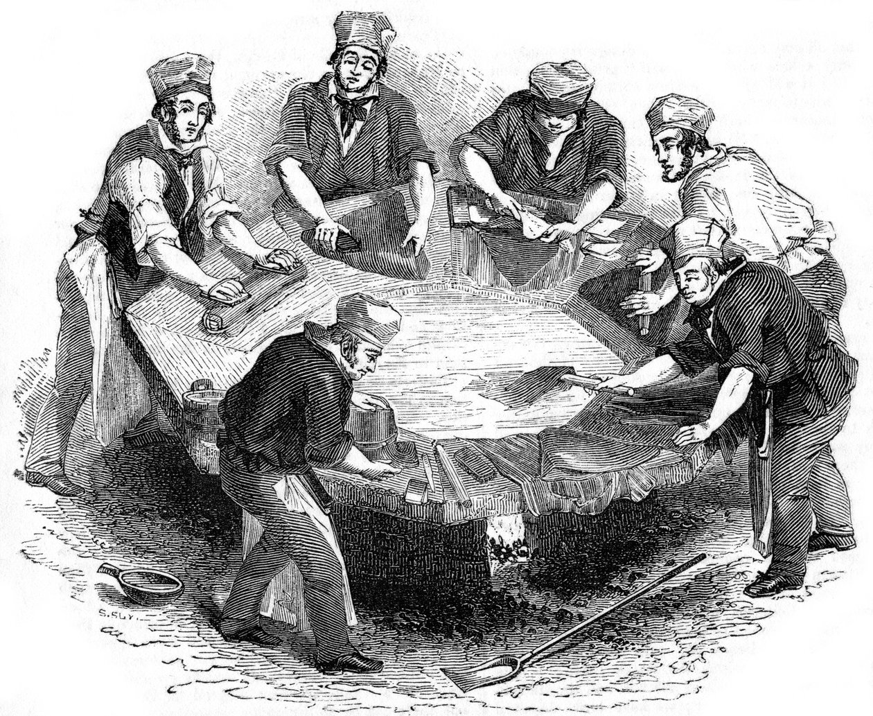 Fremstilling af bæverhatte, 1841 af Unbekannt