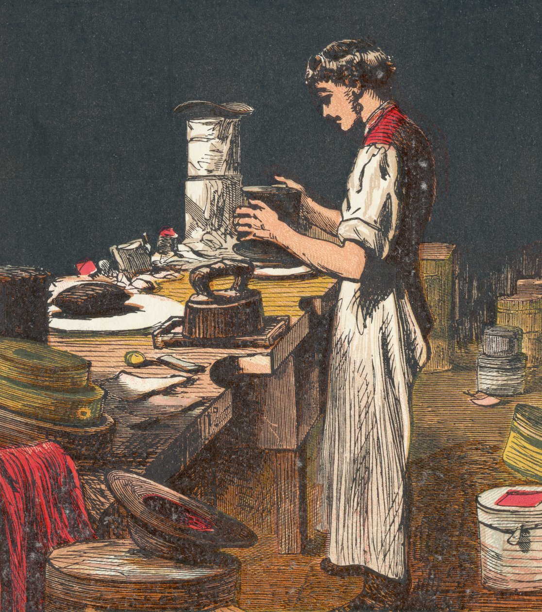 Fremstilling af silkehatte, 1867 af Unbekannt