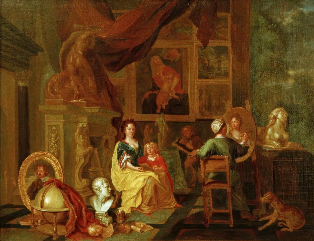 Maler med familie i sit atelier af Unbekannt