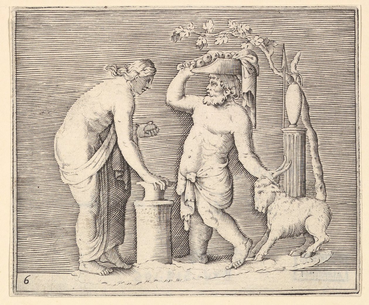 Mand og kvinde, der ofrer en ged, udgivet ca. 1599-1622. af Unbekannt