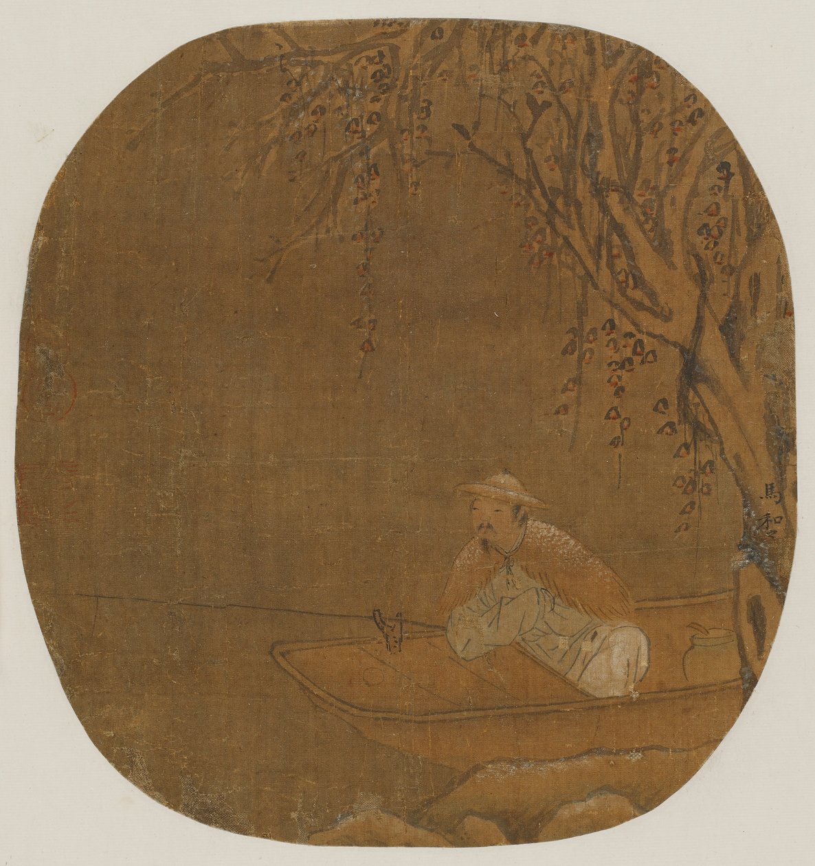 Mand fisker fra en båd under et træ, muligvis Ming-dynastiet, 1368-1644. af Unbekannt