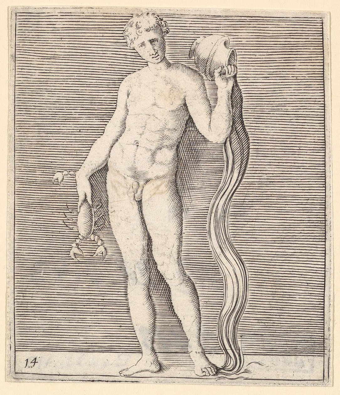 Mand med krebs og vandurne, udgivet ca. 1599-1622. af Unbekannt