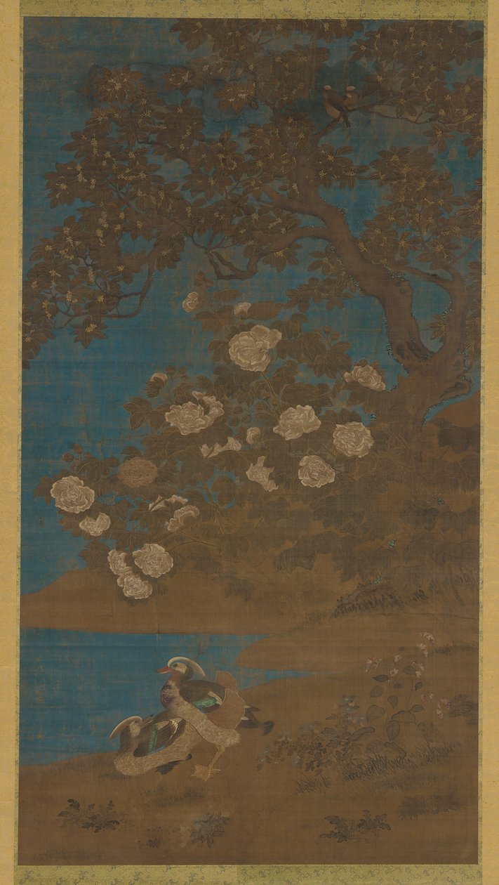 Mandarinænder og blomster, Ming- eller Qing-dynastiet, 1600-tallet. af Unbekannt