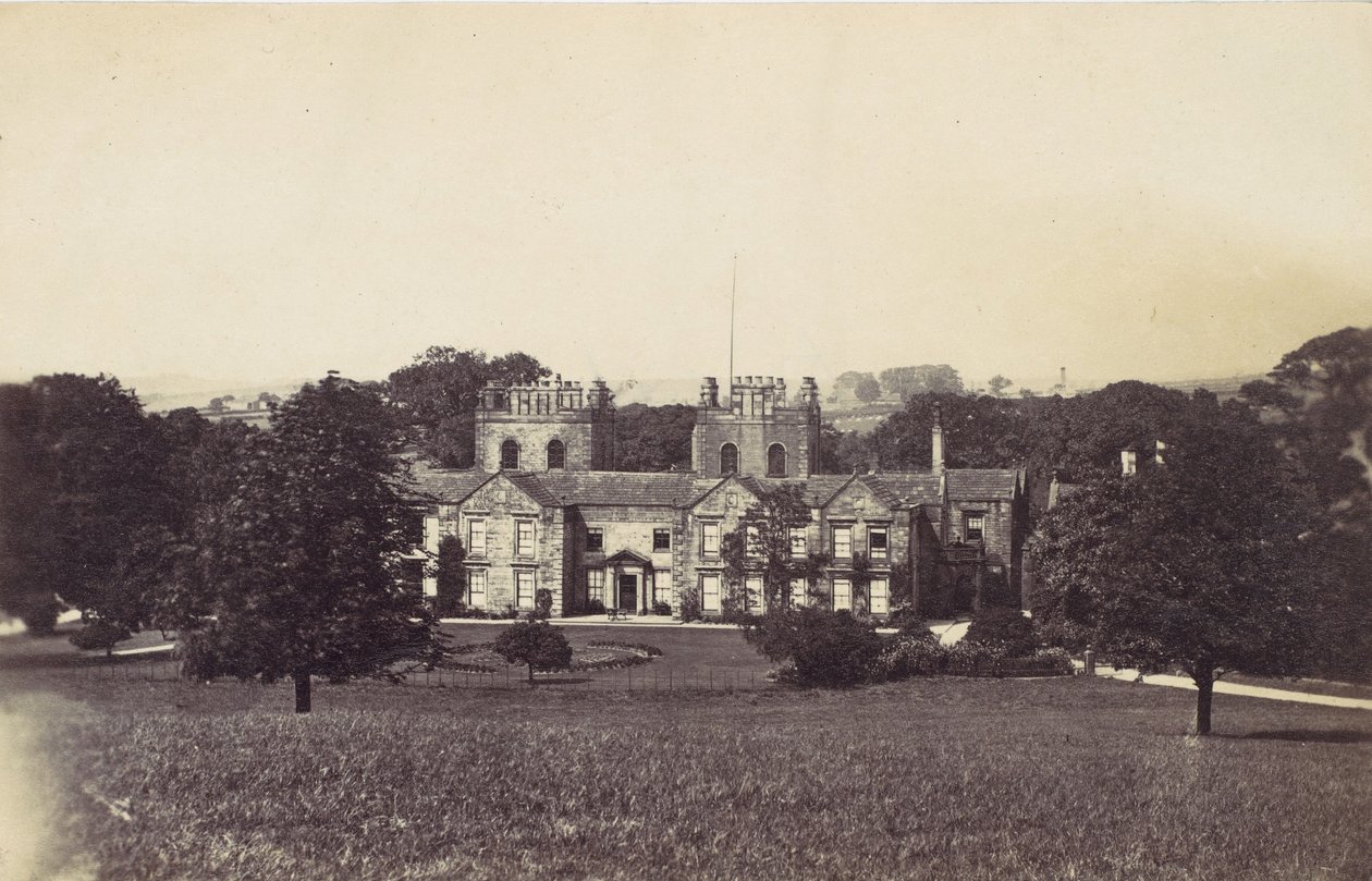 Herregård med to tårne set fra grunden, 1860