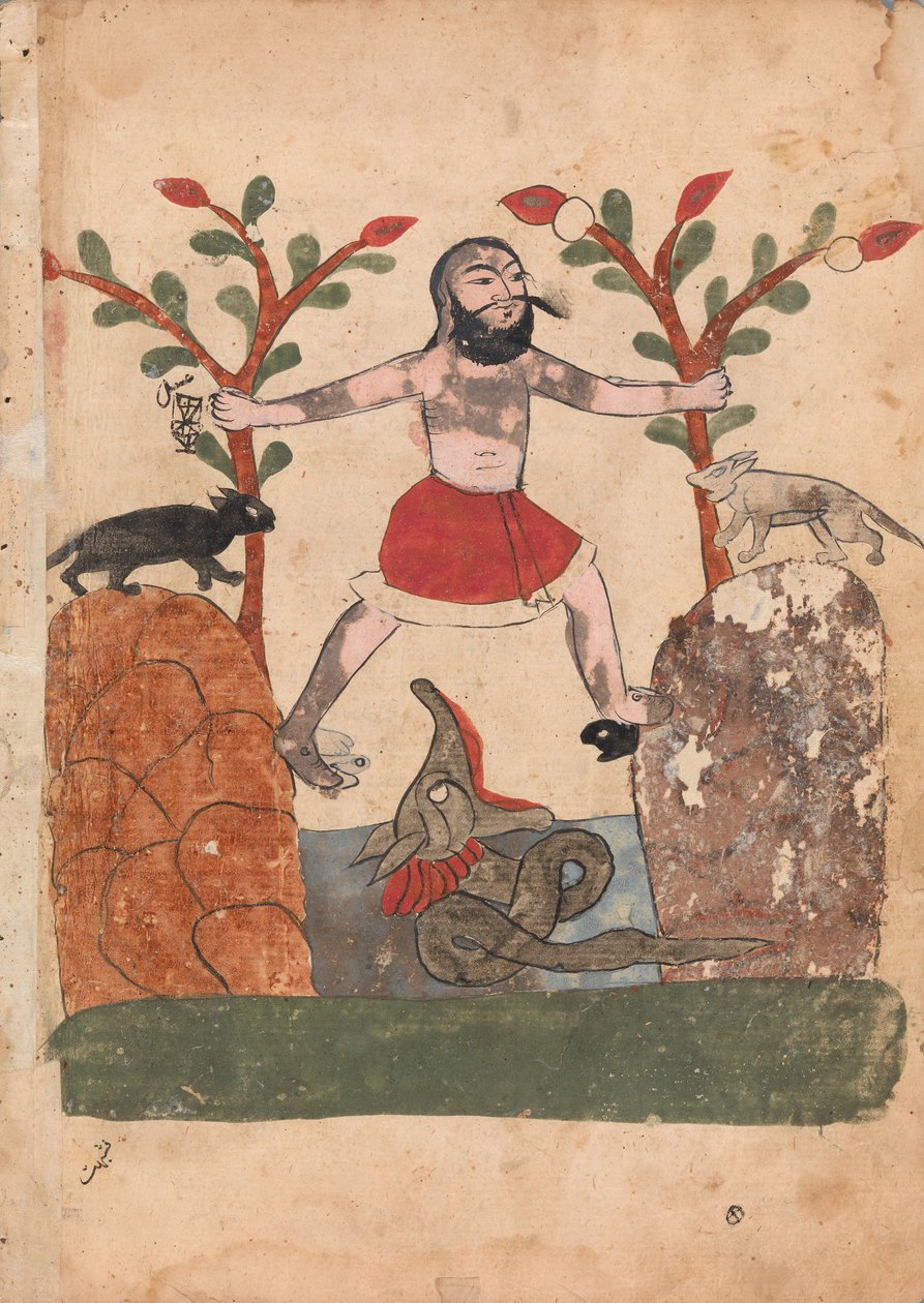 Menneskets skæbne eller manden, der tager tilflugt i en brønd beboet af en drage, Folio..., 1700-tallet. af Unbekannt