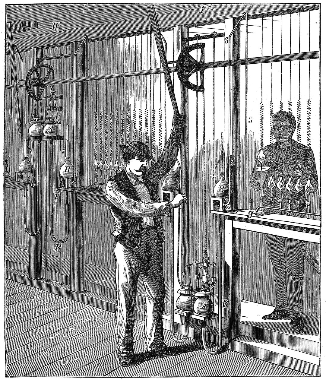 Fremstilling af elektriske pærer, c1883 1896 af Unbekannt