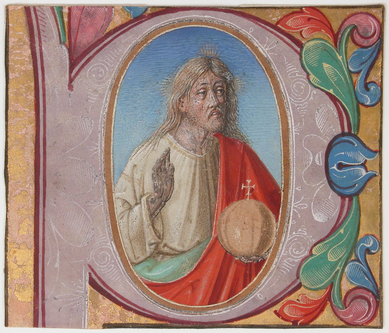 Manuskriptbelysning med Salvator Mundi i et indledende P, fra en korbog, begyndelsen af det 16. århundrede. af Unbekannt