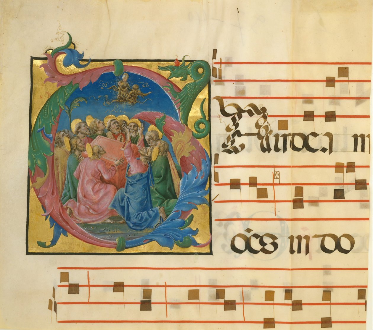 Manuskriptbelysning med Jomfruens antagelse i en indledende G..., italiensk, 1450-60. af Unbekannt