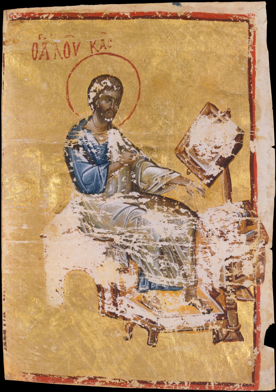 Manuskriptbelysning med evangelisten Luke, slutningen af det 13.-begyndelsen af det 14. århundrede. af Unbekannt