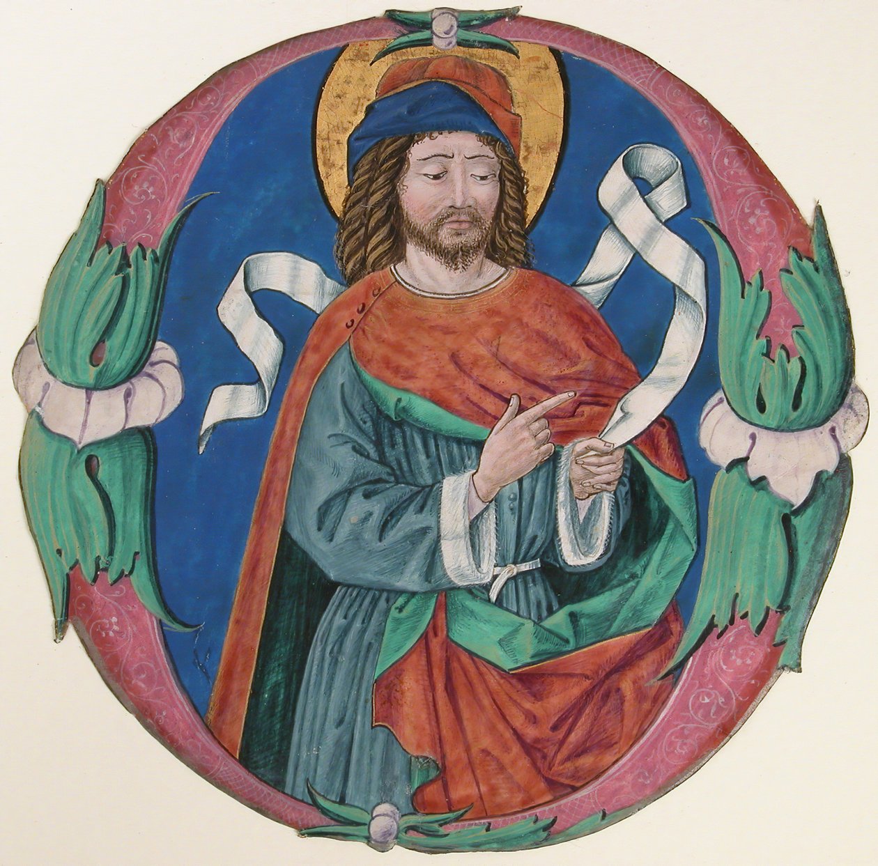 Manuskriptbelysning med en helgenfigur i et initialt O, ca. 1480. af Unbekannt